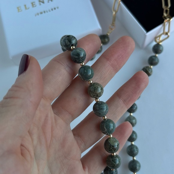 967 Jasper Stone Gold Chain Necklace - Picture 3 of 7